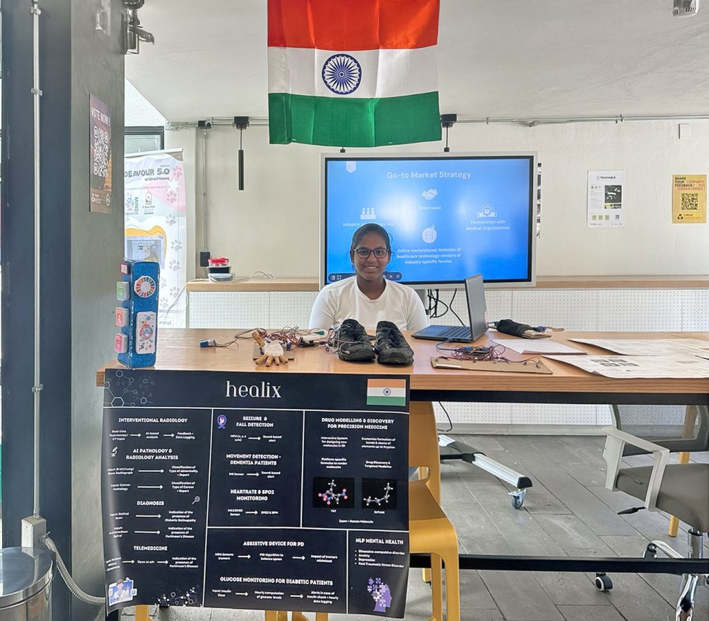 Sindhoora Raja showcasing her innovative STEM project, highlighting her new ideas and contributions to advancing STEM education.